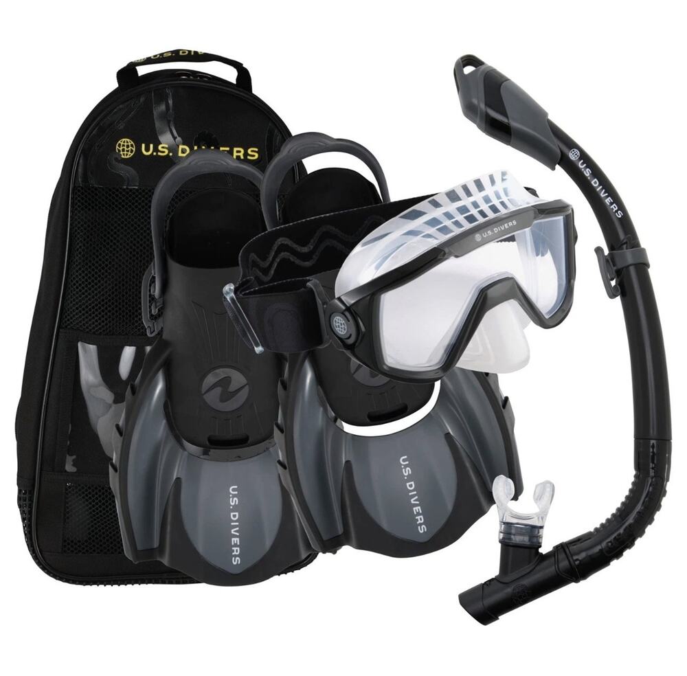 US Divers Adult Avila 2.0 Paradise Mask, Snorkel & Fins Black/Gray, Bag, Small